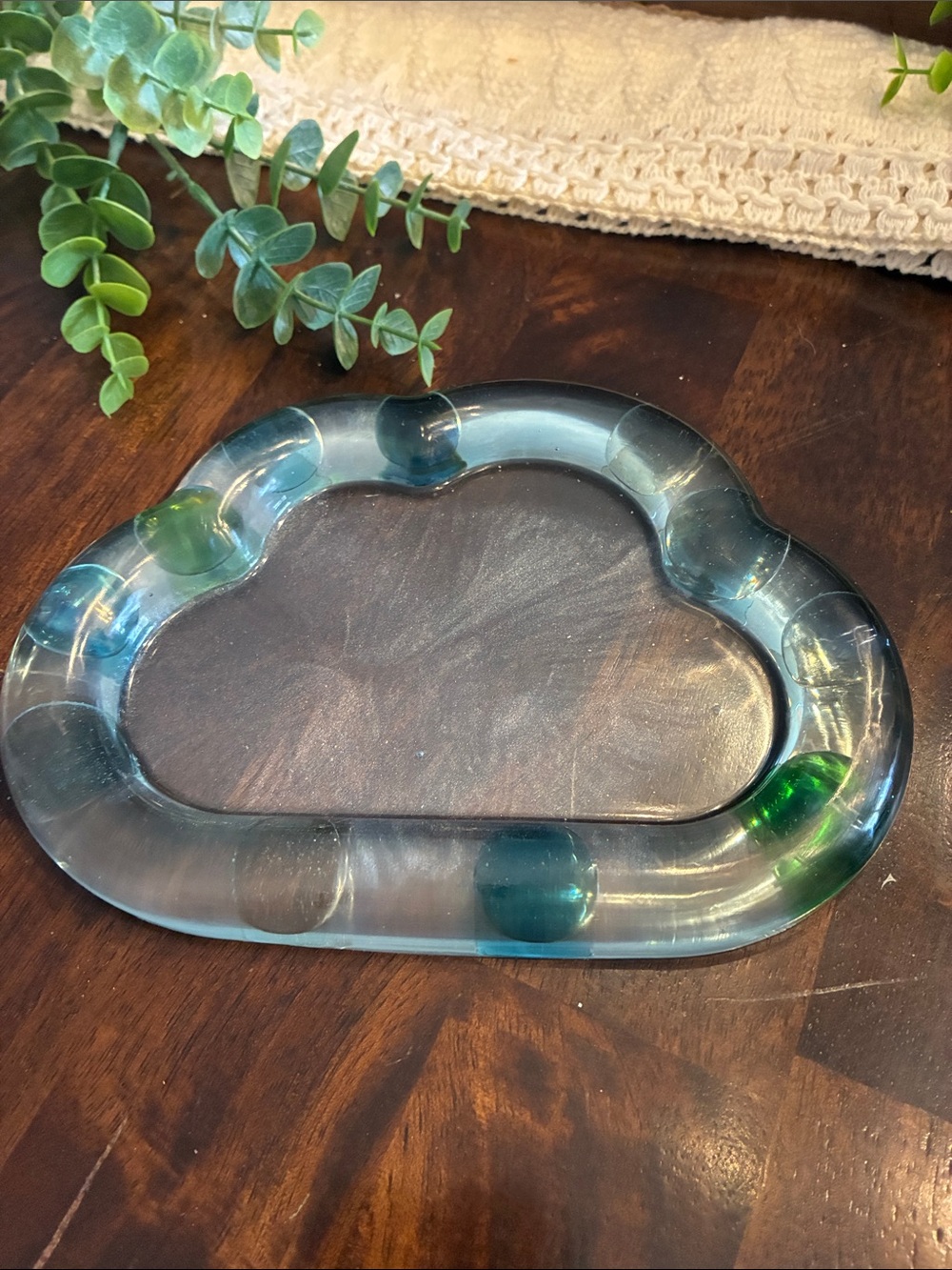 Blue Glass Cloud Trinket Tray - Decorative Home Bath Accent